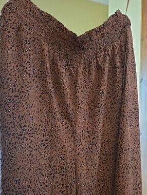 FSL Apparel - Women's Wide-Leg High-Waist Leopard-Print Palazzo Pants Size L